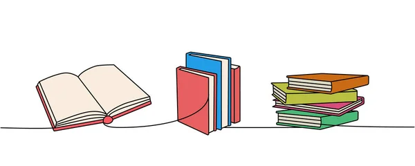 Livros Abertos Fechados Uma Linha Desenho Contínuo Colorido Livraria Biblioteca —  Vetores de Stock
