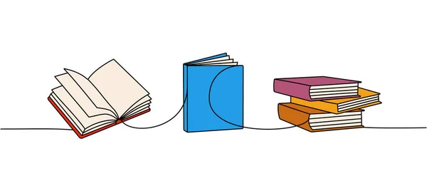 Conjunto Libros Una Línea Dibujo Continuo Color Librería Biblioteca Continua — Vector de stock