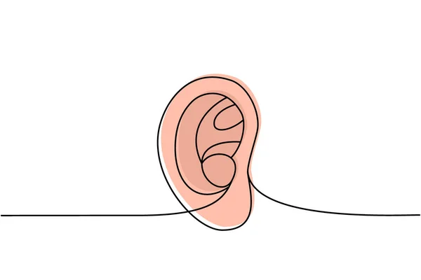 Menschliches Ohr Eine Linie Farbige Ununterbrochene Zeichnung Menschliches Organ Durchgehende — Stockvektor