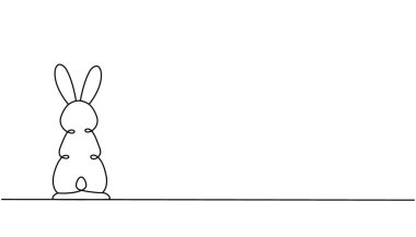 Tavşan bir çizgi aralıksız çiziyor. Hare aralıksız bir çizgi çizimi. Çin Ay Yılı 2023. Tavşan Yılı. Vektör minimalist doğrusal çizim. Beyaz arkaplanda izole