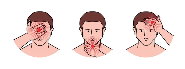 Kepala Tenggorokan Dan Leher Menyakitkan Ilustrasi Sketsa Sakit Kepala Manusia - Stok Vektor