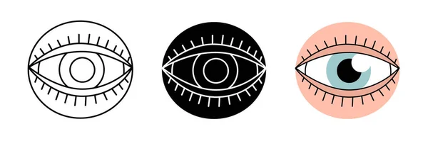 一组人类眼球符号 人类眼球图标的颜色 黑色和细线风格 矢量图解 在白色背景下孤立的人体器官图标 — 图库矢量图片