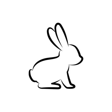 Tavşan, tavşan ikonu. Tavşan sembolü. Tavşan işareti. Hayvan silueti. Vektör minimalist illüstrasyon. Beyaz arkaplanda izole
