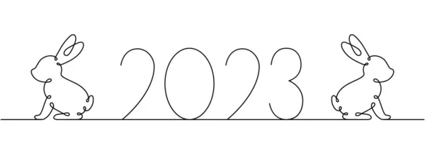Desenho Uma Linha Coelho 2023 Ano Lunar Chinês Ano Coelho — Vetor de Stock