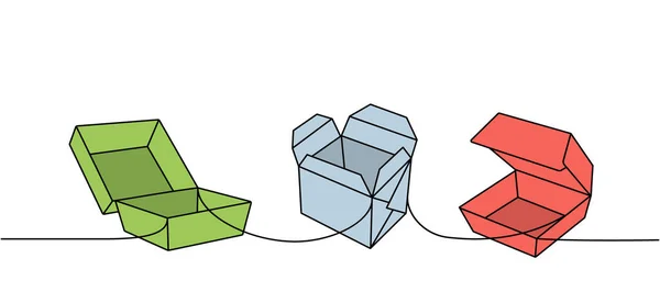 Odnímatelné Kartónové Krabice Nastavují Souvislou Kresbu Jedné Čáry Prázdné Lepenkové — Stockový vektor