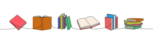 Libros Una Línea Dibujo Continuo Color Librería Biblioteca Continua Una — Vector de stock