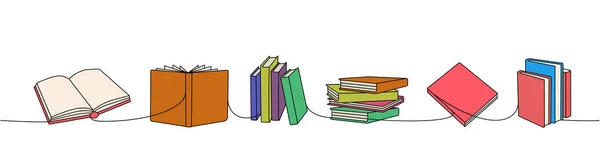 Libros Abiertos Cerrados Una Línea Dibujo Continuo Color Librería Biblioteca — Vector de stock
