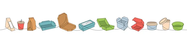 Cajas Cartón Para Llevar Una Línea Dibujo Continuo Color Cajas — Vector de stock