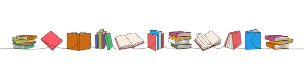 Livres Ouverts Fermés Dessin Continu Une Ligne Colorée Librairie Bibliothèque — Image vectorielle