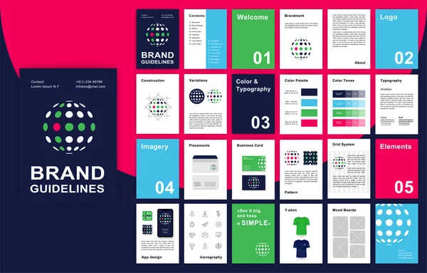 Multicolored Brand Guidelines Template Corporate Identity Presentation Size Logo Guideline — Stock Vector