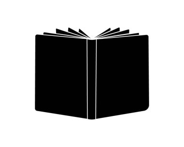 Açık kitap silueti. Eğitim sembolü. Kitap silueti. Kütüphane, kitapçı ikonu. Vektör illüstrasyonu beyaz arkaplanda izole edildi.