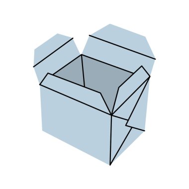 Wok cardboard box silhouette. Empty cardboard boxes for takeaway food symbol. Street food packaging. Vector illustration. Isolated on white background.