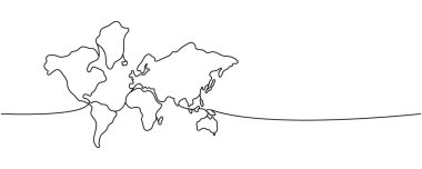 World silhouette one line continuous drawing. Earth silhouette continuous one line illustration. Vector minimalist linear illustration. Isolated on white background.