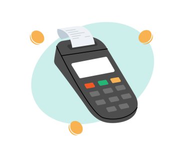 POS terminal. Payment machine. Online payment. Mobile banking app and e-payment. Paying by Near Field Communication. Wireless contactless NFC payments. Vector in flat style illustration