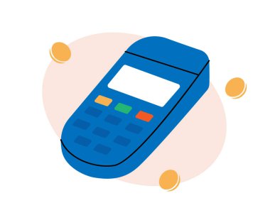 POS terminal. Payment machine. Online payment. Mobile banking app and e-payment. Paying by NFC function. Wireless contactless NFC payments. Vector in flat style illustration