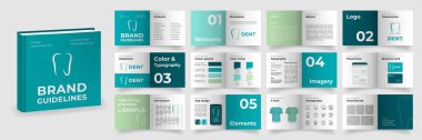 Brand Guidelines template. Turquoise Logo Guideline template. Multi-purpose Brand Manual presentation mockup. Logo Guide Book layout. Logotype presentation for dental clinic