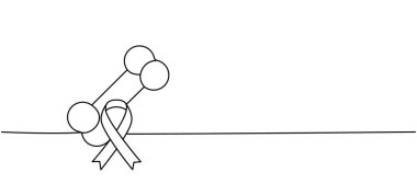 Human bone with ribbon one line continuous drawing. Cancer awareness ribbon, AIDS tape continuous one line illustration. Vector minimalist linear illustration. Isolated on white background.