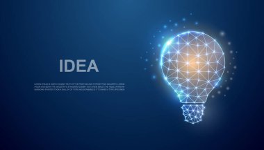 Light bulb with bright light low poly symbol. Inspiration, idea design illustration concept. Polygonal Innovation illustration. Low poly symbol