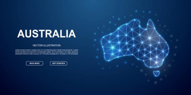 Australia 3d low poly landing page template. Australia map design illustration. Polygonal Continent silhouette Illustration for website design, digital technology concept.