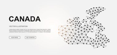 Canada low poly symbol with connected dots for landing page. Canada map design illustration concept. Polygonal Country map illustration for website design, digital technology concept.