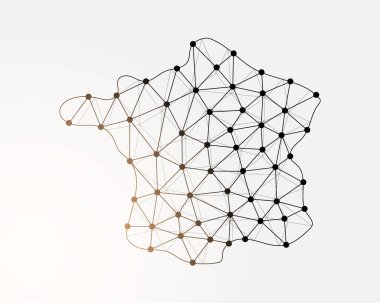 France low poly symbol with connected dots. France map design vector illustration. Country map polygonal wireframe illustration for website design, digital technology concept.