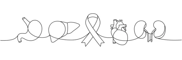 Magen Herz Leber Nieren Eine Linie Ununterbrochene Zeichnung Krebsinformationsband Aids — Stockvektor