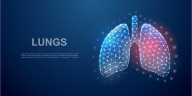 Lungs 3d low poly symbol with pain center for landing page template. Lungs pain, respiratory system design concept. Polygonal organ illustration. Low poly symbol
