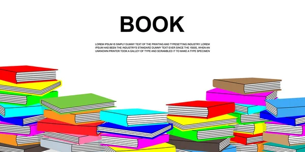 Стеки Книг Горизонтальный Шаблон Баннера Книжный Магазин Библиотека Книжный Магазин — стоковый вектор