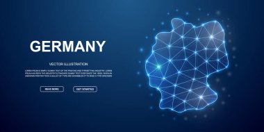 Almanya 3D düşük polimer iniş sayfası şablonu. Almanya harita tasarımı çizimi. Web sitesi tasarımı için çokgen Ülke haritası çizimi, dijital teknoloji kavramı.