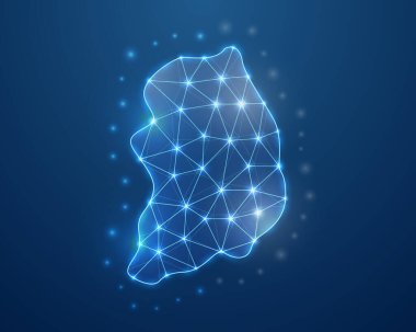 Güney Kore 3D sembolü düşük polimerli. Kore Cumhuriyeti tasarım konsepti çizimi. Ülke haritası çokgen kablo. Web sitesi tasarımı, dijital teknoloji konsepti.