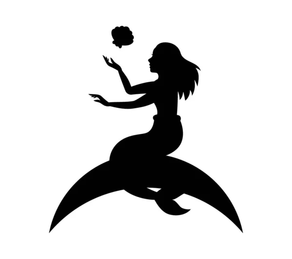 Sitting Fairy Mermaid Magical Mermaid Logo Mythical Tale Character Black — Stock Vector