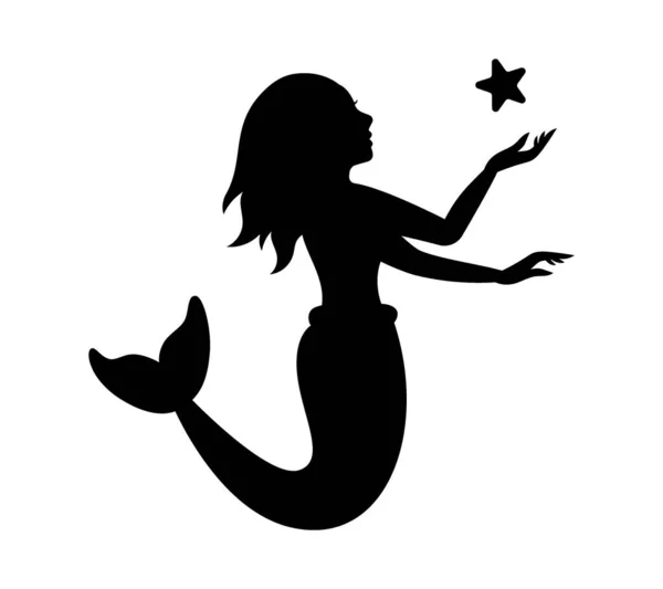 Silhouette Beautiful Mermaid Mythical Tale Character Logo Little Creature Tail — Stock Vector