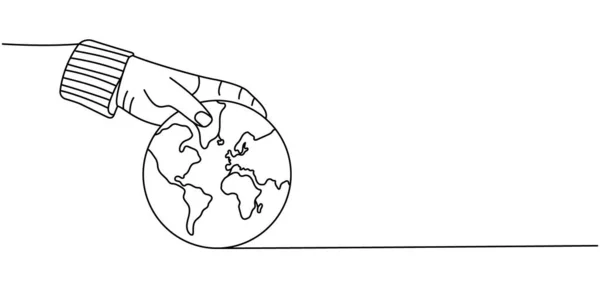 Homme Main Jetant Une Carte Monde Une Ligne Dessin Continu — Image vectorielle