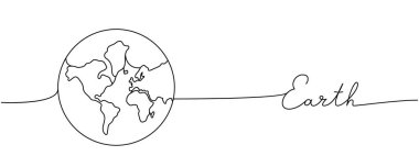 Dünya 'nın silueti bir çizgi halinde. Deyim çiziminin minimalist çizimi. Dünya silueti sürekli bir çizgi çizimi. Beyaz arkaplanda izole.