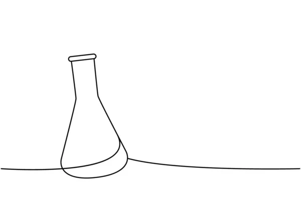 锥形瓶 单行连续绘图 实验室玻璃设备连续单行图解 矢量极小线性插画 因白人背景而被隔离 — 图库矢量图片