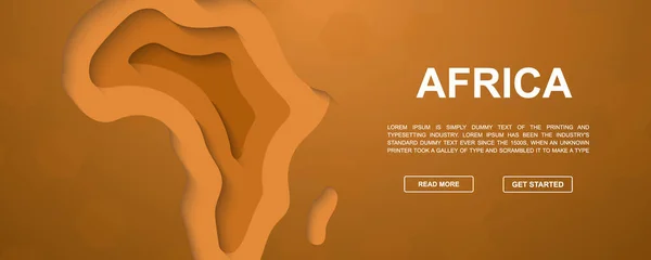 アフリカ3D紙カットウェブサイトテンプレート アフリカ地図紙はイラストを切り取った ランディングページ 広告ページの大陸シルエットシンボル ウェブサイトのデザイン デジタル技術のコンセプトのためのイラスト — ストックベクタ