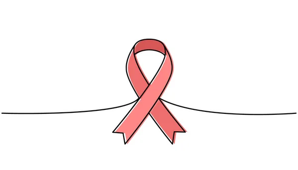 Aids Awareness Ribbon One Line Colored Continuous Drawing World Aids — Stock Vector