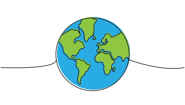 Силует Світової Карти Пофарбований Одну Лінію Безперервного Малюнка Світовий Силует — стоковий вектор