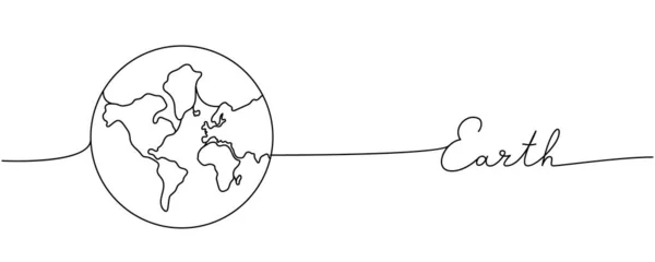 惑星のシルエット1行で地球の言葉 フレーズイラストの最小限の図面 世界シルエット連続ワンラインイラスト 白地に隔離された — ストックベクタ