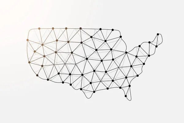 接続されたドットを持つ米国の低ポリシンボル アメリカのデザインベクトルイラスト 国の地図ウェブサイトのデザイン デジタル技術の概念のための多角形のワイヤーフレームイラスト — ストックベクタ