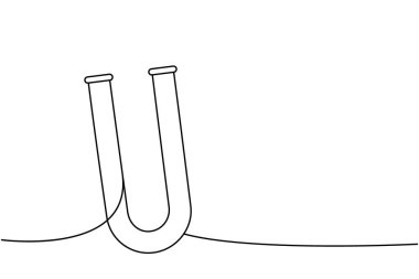Glass U-Tüpü. Sürekli çizim halinde. Laboratuvar cam ekipmanları sürekli tek bir çizgiden oluşuyor. Vektör minimalist doğrusal çizim. Beyaz arkaplanda izole