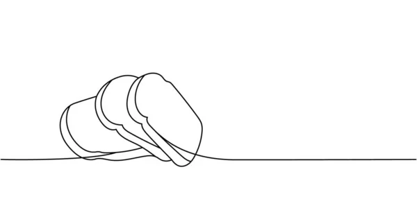 スライスした新鮮な小麦パン1行連続描画します ベーカリー菓子製品連続ワンラインイラスト ベクトル最小限の線形イラスト 白地に隔離された — ストックベクタ