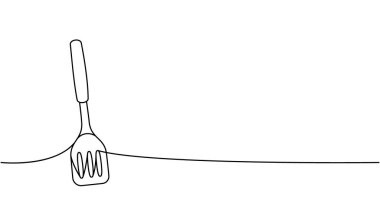 Mutfak spatulası bir satır sürekli çizim. Mutfak aletleri tek satırlık illüstrasyonlar halinde. Vektör minimalist doğrusal çizim. Beyaz arkaplanda izole