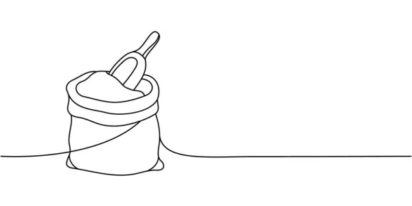 小麦粉1行連続描画の袋 ベーカリー菓子製品連続ワンラインイラスト ベクトル最小限の線形イラスト 白地に隔離された — ストックベクタ