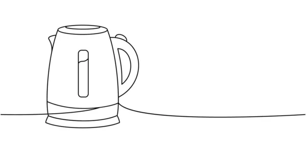 Wasserkocher Eine Linie Kontinuierliche Zeichnung Küchengeräte Durchgehend Eine Zeile Illustration — Stockvektor