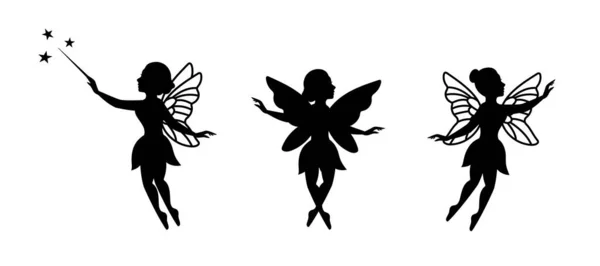 Magische Feeën Wezentjes Met Vleugels Mythische Sprookjesfiguren Schattige Jurken Magische — Stockvector
