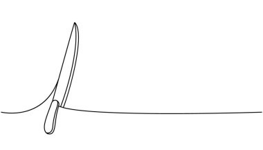 Mutfak bıçağı tek sıra halinde. Mutfak aletleri tek satırlık illüstrasyonlar halinde. Vektör minimalist doğrusal çizim. Beyaz arkaplanda izole