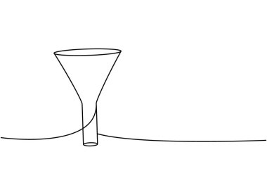 Bir çizgi aralıksız çizimi filtrele. Laboratuvar cam ekipmanları sürekli tek bir çizgiden oluşuyor. Vektör minimalist doğrusal çizim. Beyaz arkaplanda izole