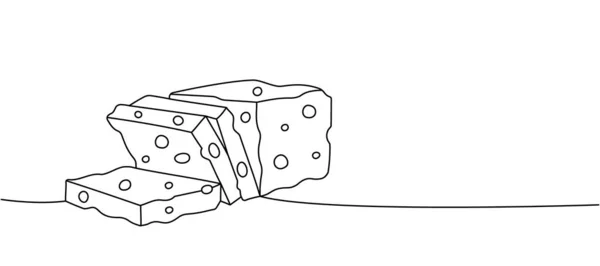 砖块芝士单行连续绘图 奶酪产品连续一行插图 矢量极小线性插画 因白人背景而被隔离 — 图库矢量图片