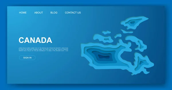 カナダ3D紙カットウェブサイトテンプレート カナダ地図紙はイラストを切り取った ランディングページ 広告ページのための国マップシンボル ウェブサイトのデザイン デジタル技術のコンセプトのためのイラスト — ストックベクタ